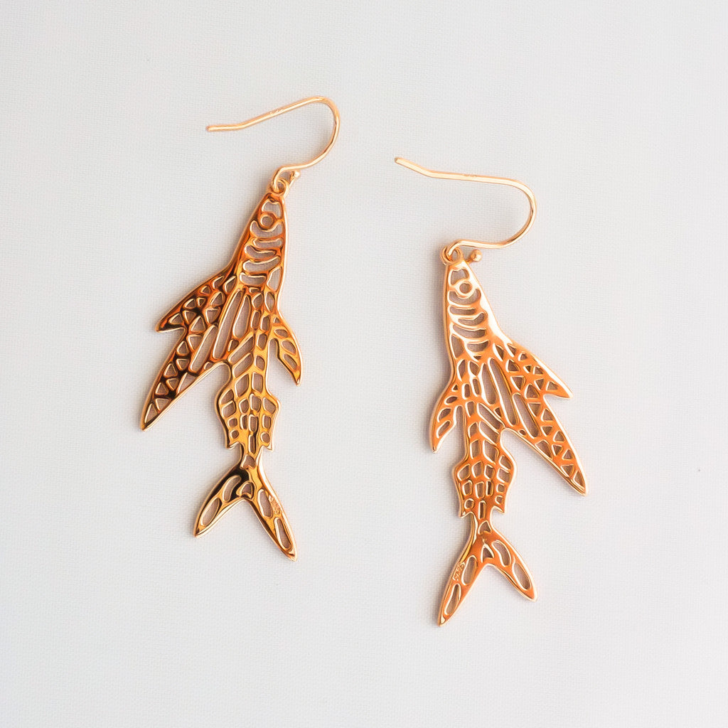 Fiji Flying Fish Rose Gold Sterling Silver Earrings